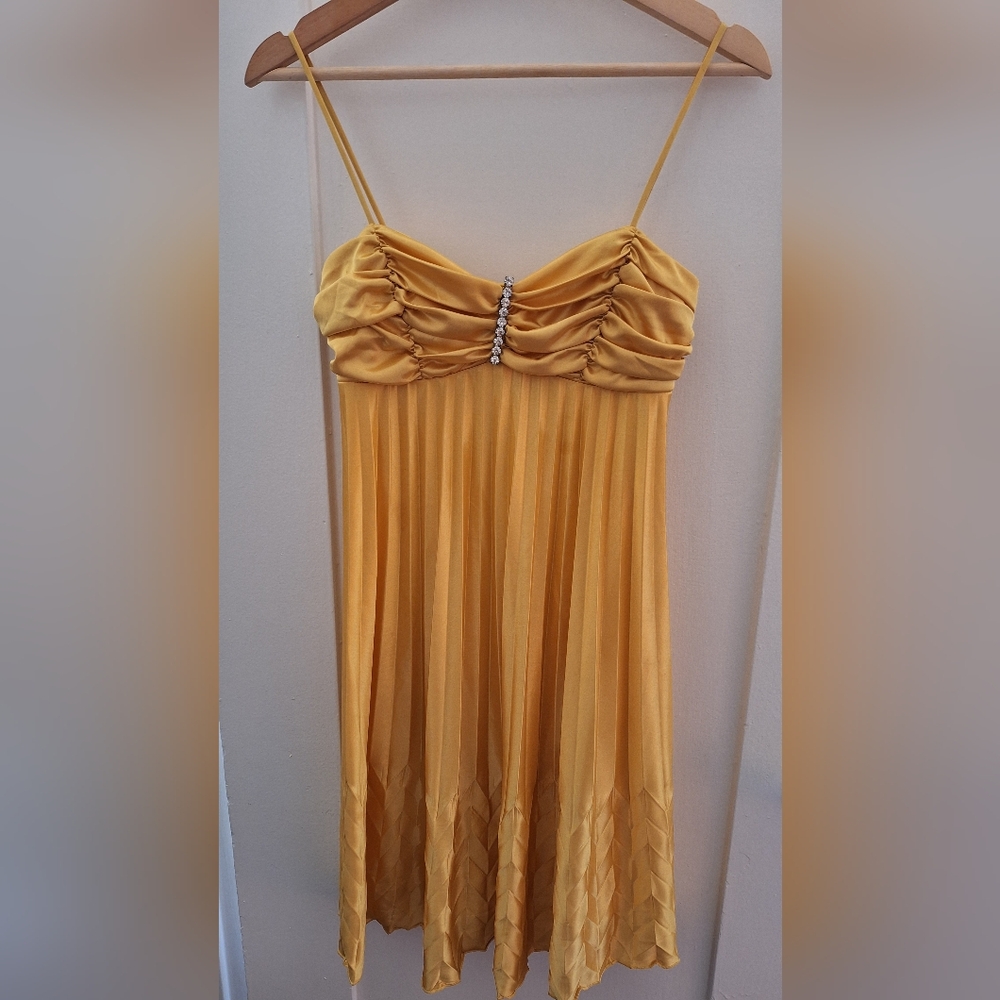 Josh and Jazz, Y2K Yellow Ruched Rhinestone Mini Dress – Size 5/6 –